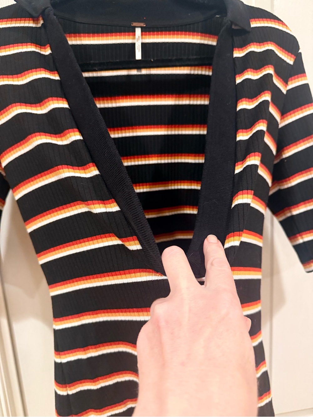 Free People Retro Striped Ribbed Polo Top | Deep V-Neck XS - Picture 2 of 5